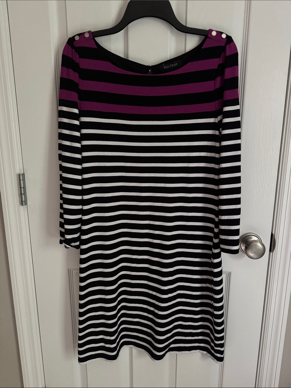 WHBM Black, White, & Purple Striped Knit Dress